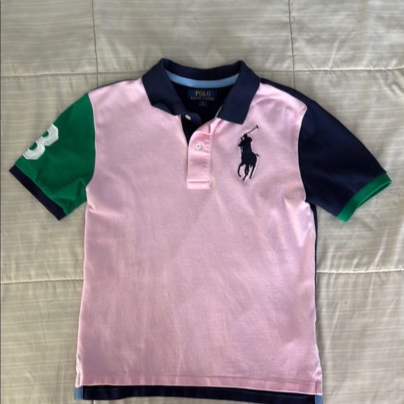 Polo by Ralph Lauren Pink and Green Asymmetrical Polo Shirt - Picture 1 of 7